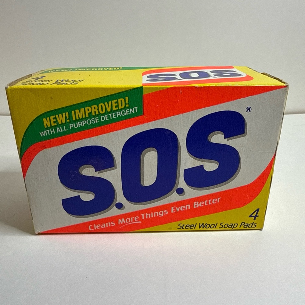 Vintage 1989 Box of 4 SOS Steel Wood Soap Pads NOS
